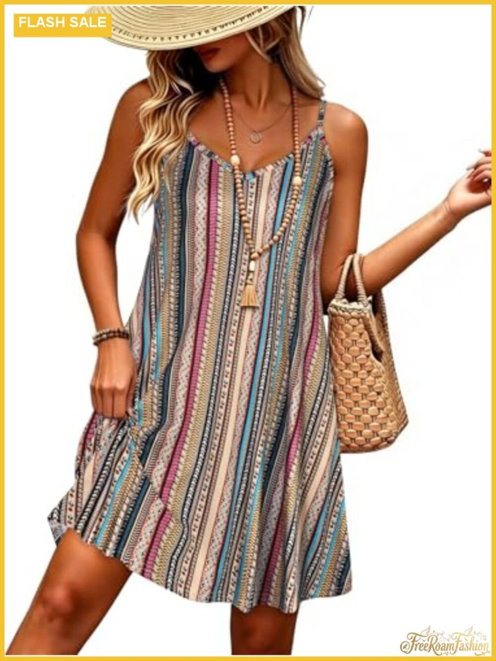 Spaghetti Strap Sundress Cotton Blend Beach Casual Knee-Length Dress